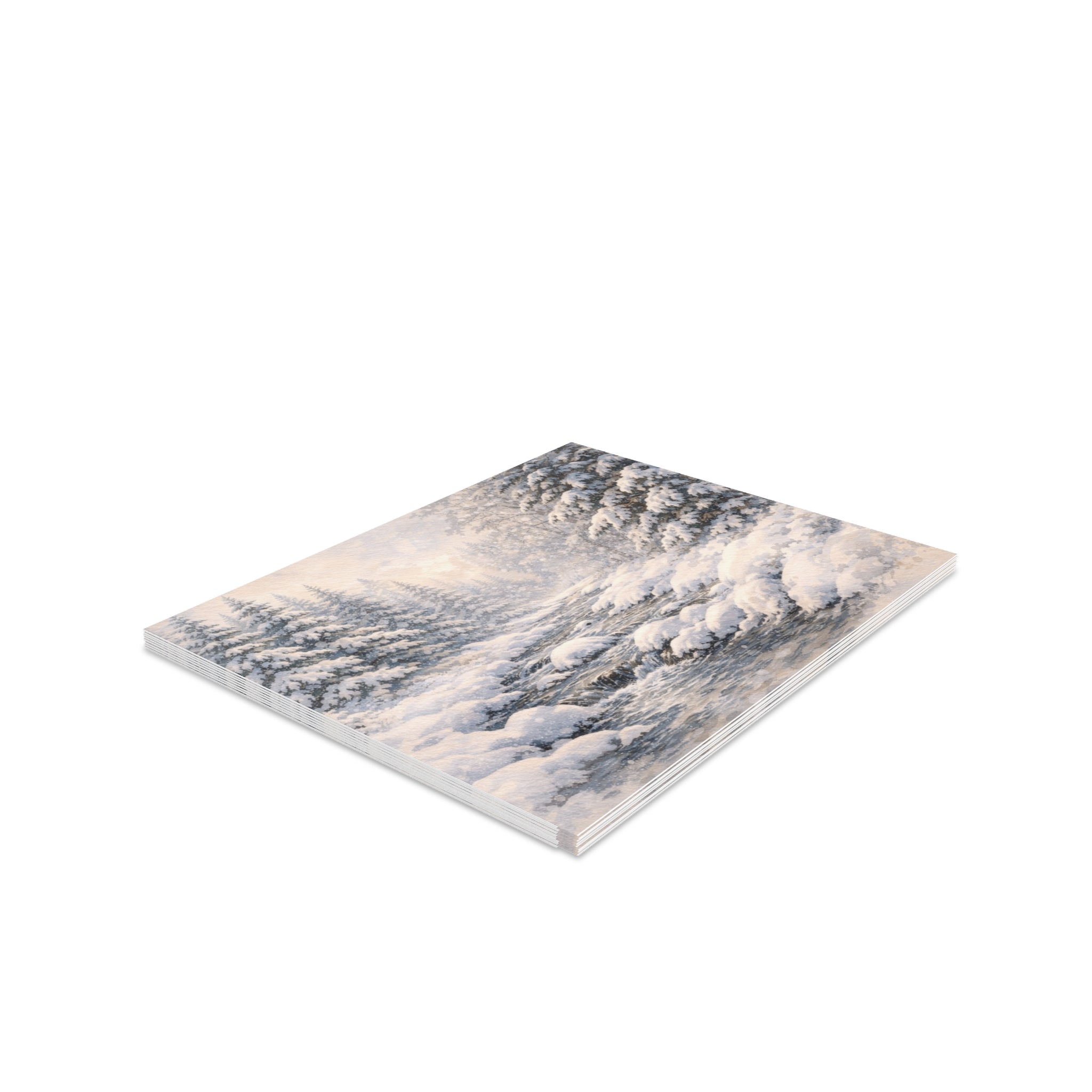 Snowy Pine Forest Greeting Cards — Winter Holiday Note Cards (8/16/24 Pack)