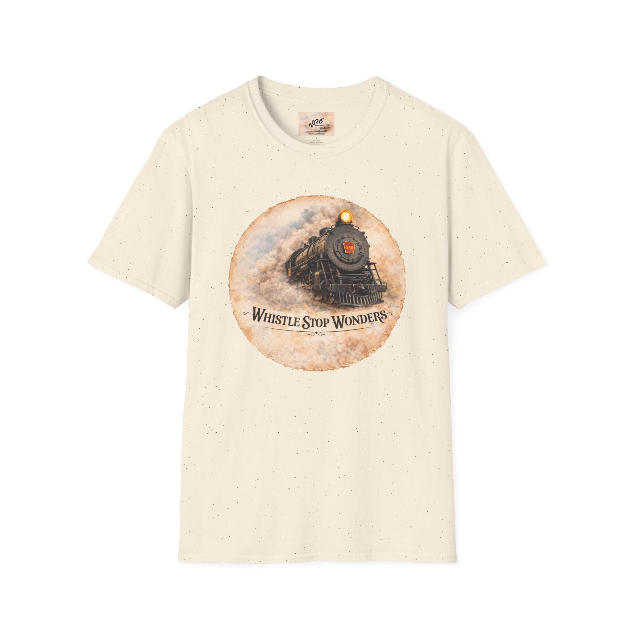 Whistle Stop Wonders™  2026 Newark, DE Edition Vintage T-Shirt — "Whistle Stop Wonders" Retro Steam Engine Tee