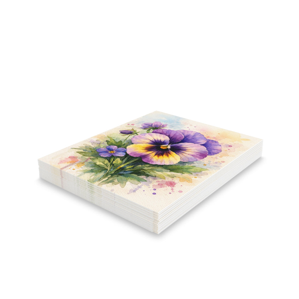 Pansy Watercolor Greeting Cards — Floral Note Cards (8/16/24 pcs)