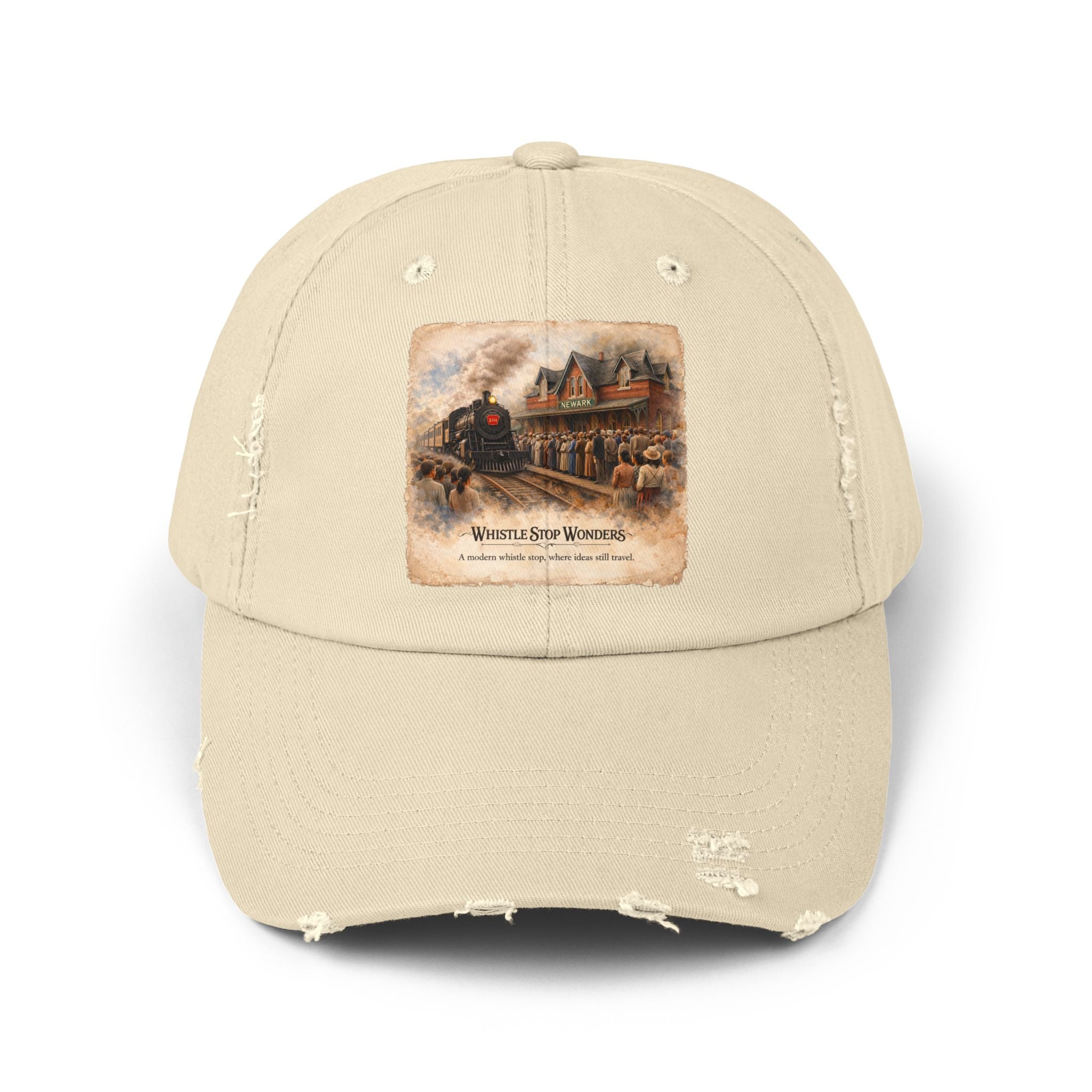 Whistle Stop Wonders™  2026 Newark, DE Edition Distressed Cap — Railroad Graphic Hat
