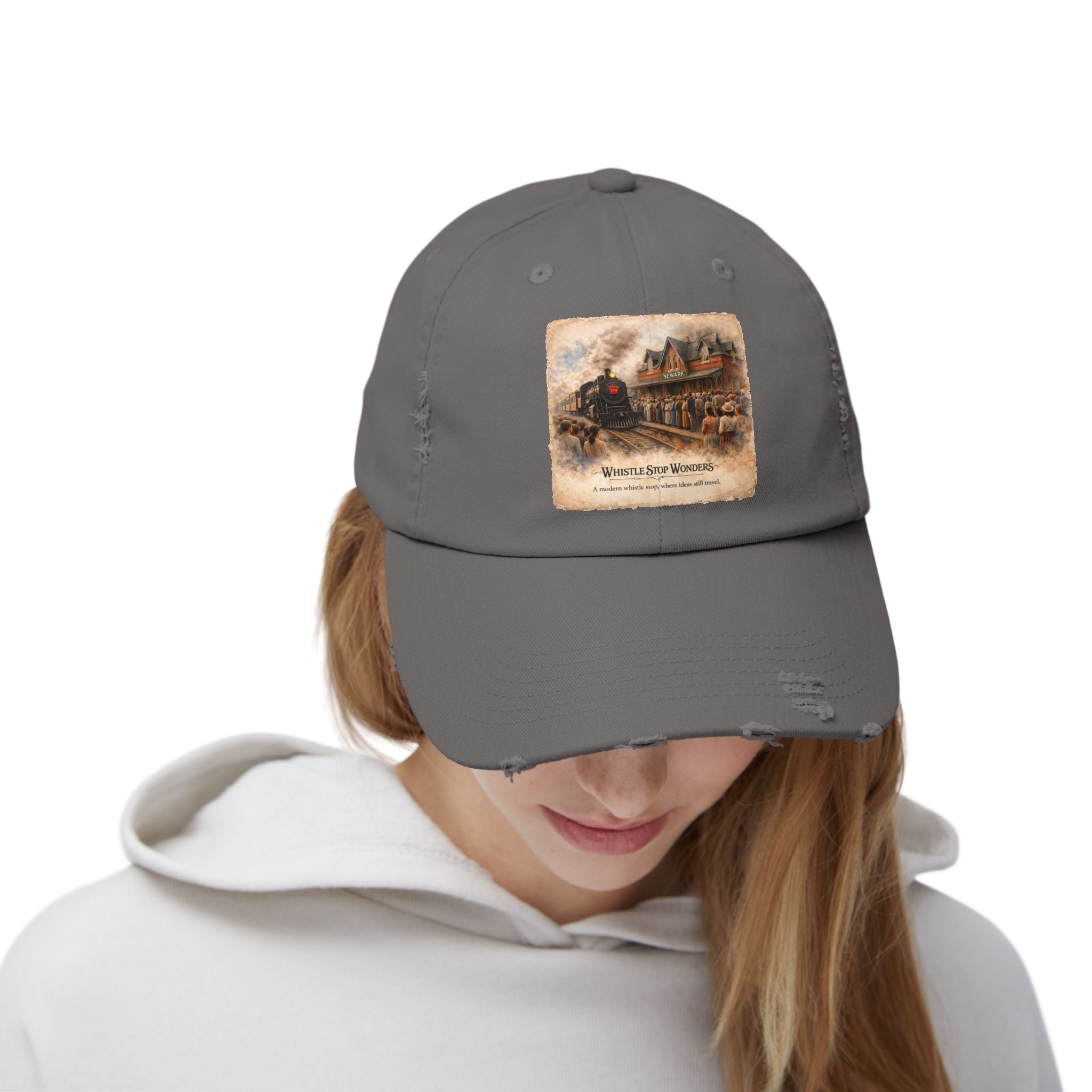 Whistle Stop Wonders™  2026 Newark, DE Edition Distressed Cap — Railroad Graphic Hat