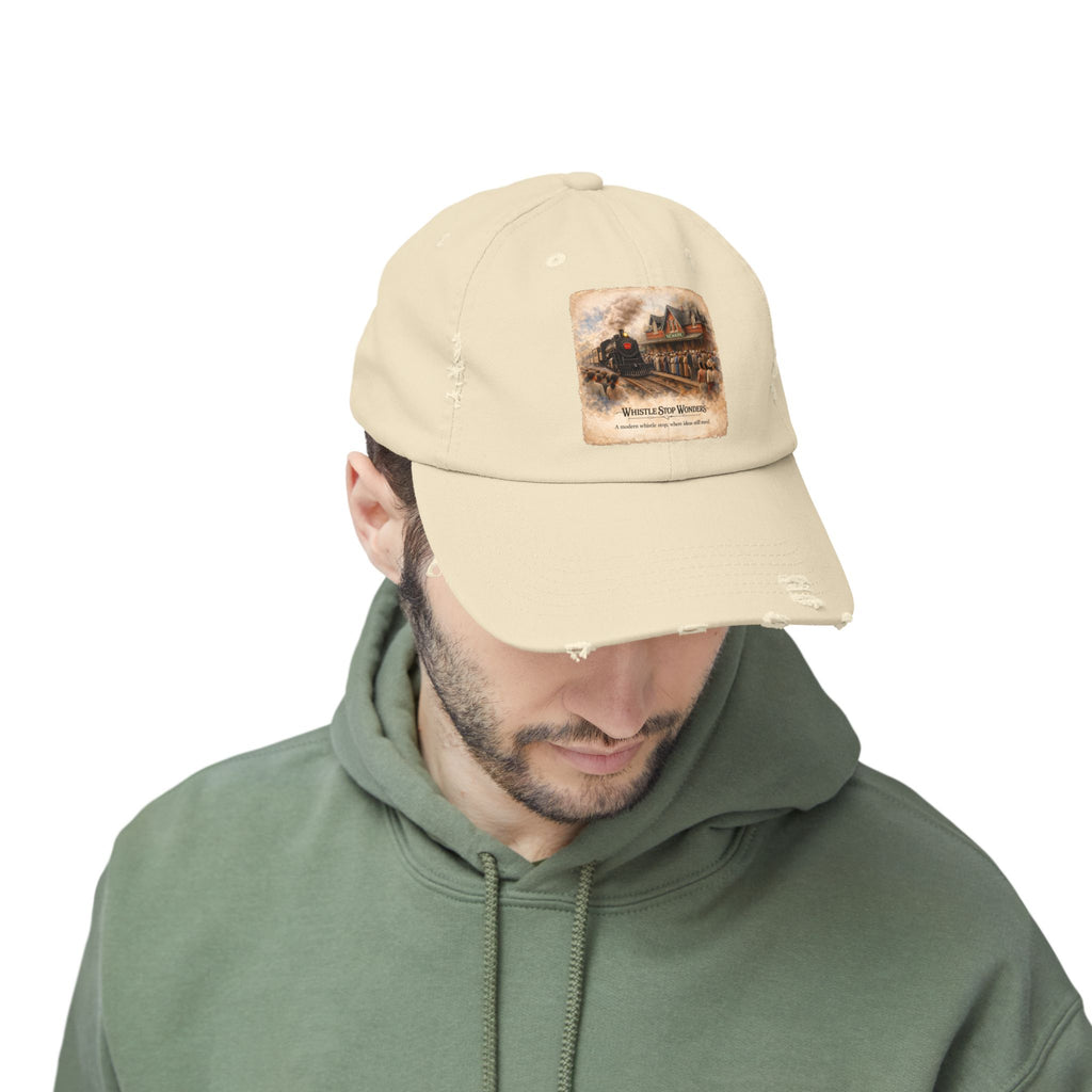 Whistle Stop Wonders™  2026 Newark, DE Edition Distressed Cap — Railroad Graphic Hat