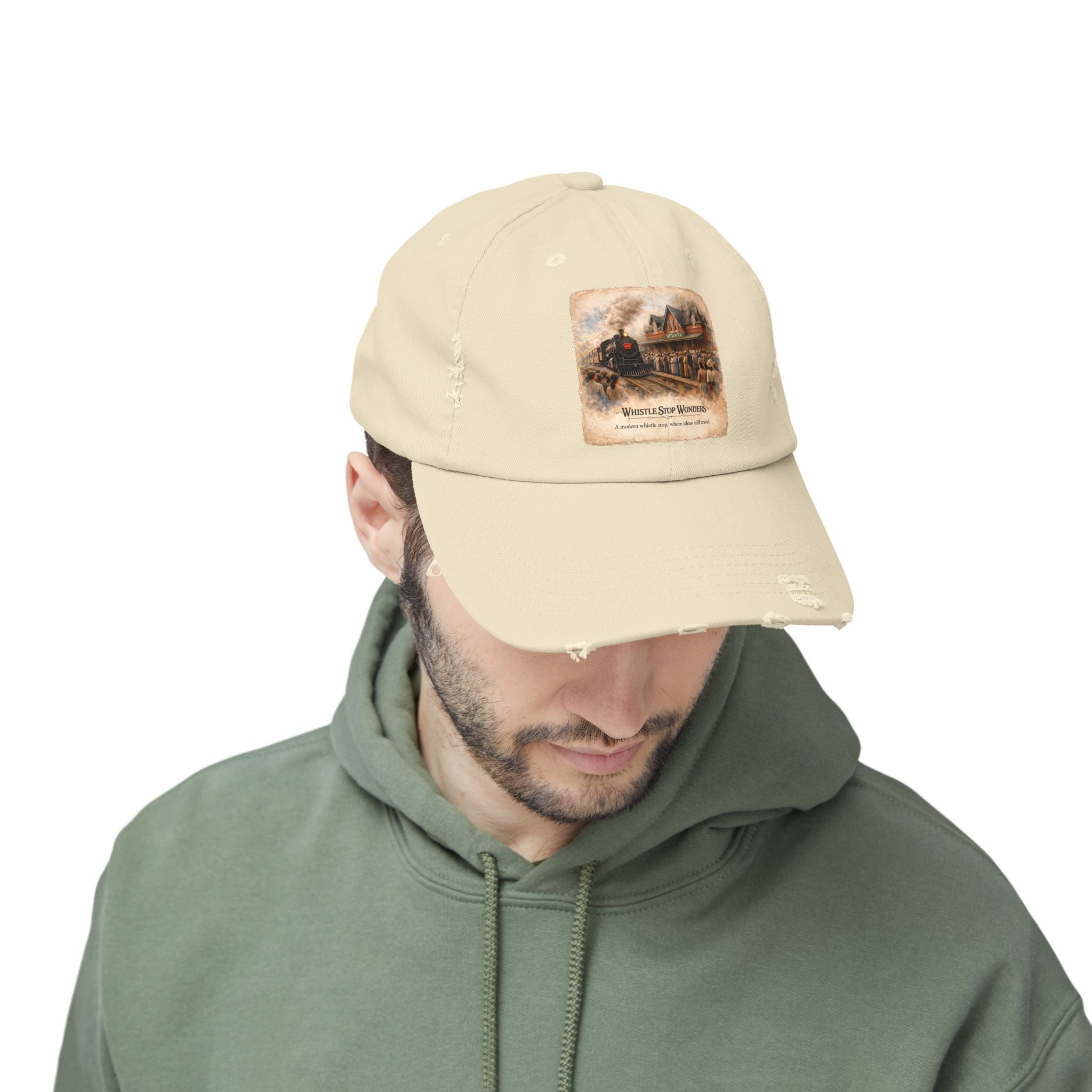 Whistle Stop Wonders™  2026 Newark, DE Edition Distressed Cap — Railroad Graphic Hat