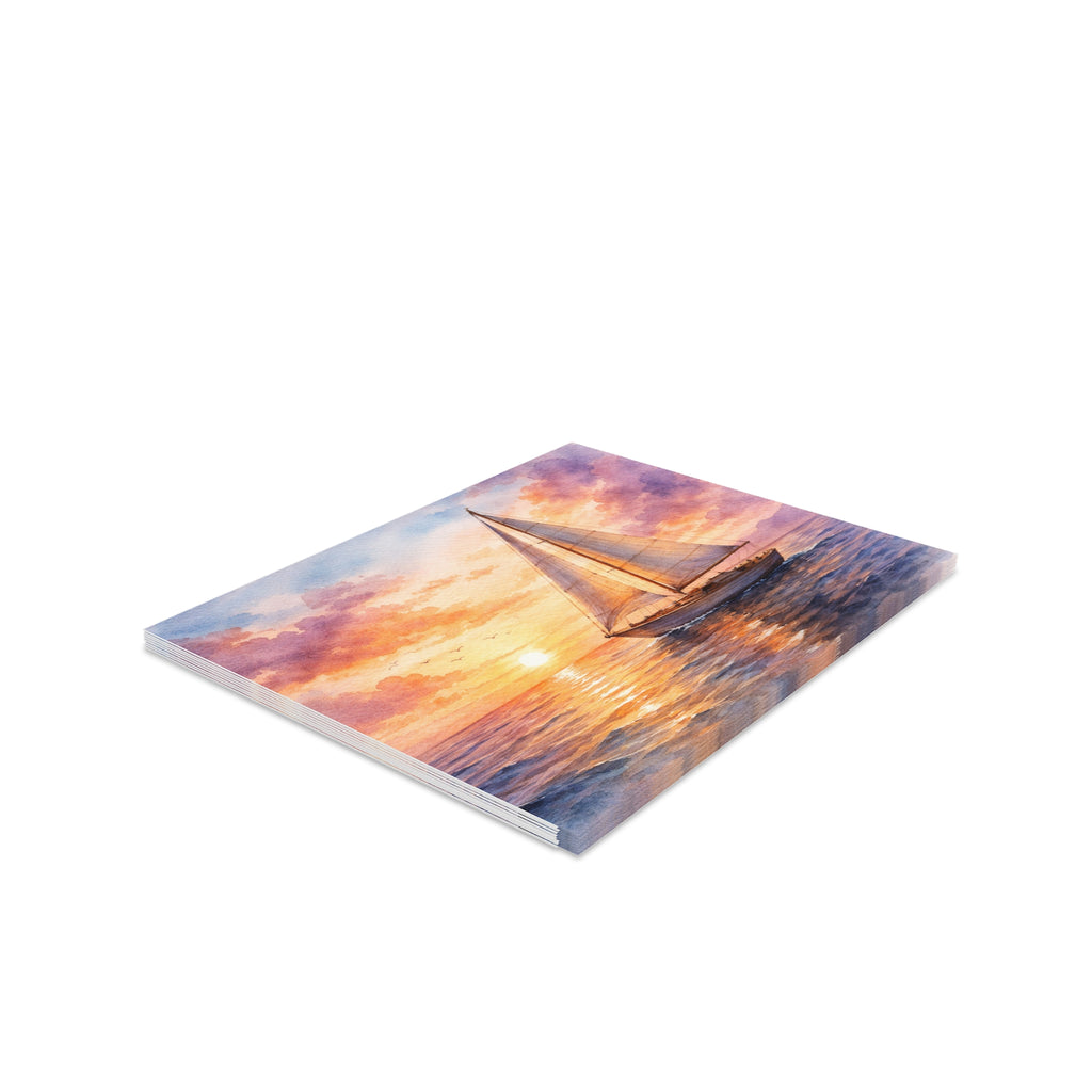 Sailboat Watercolor Greeting Cards — Blank Note Cards (Set of 8/16/24)