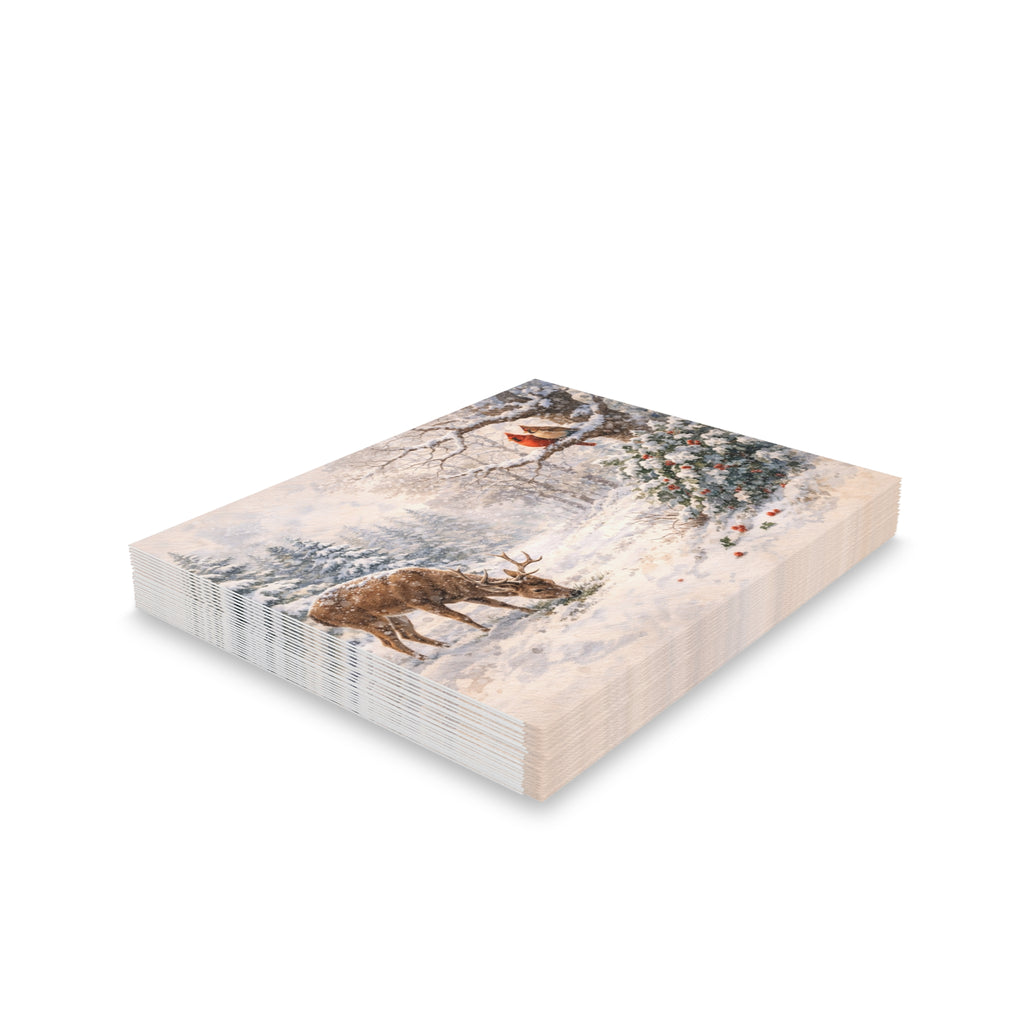 Winter Woodland Greeting Cards — Vintage Deer & Cardinal Holiday Note Cards (Set of 8/16/24)