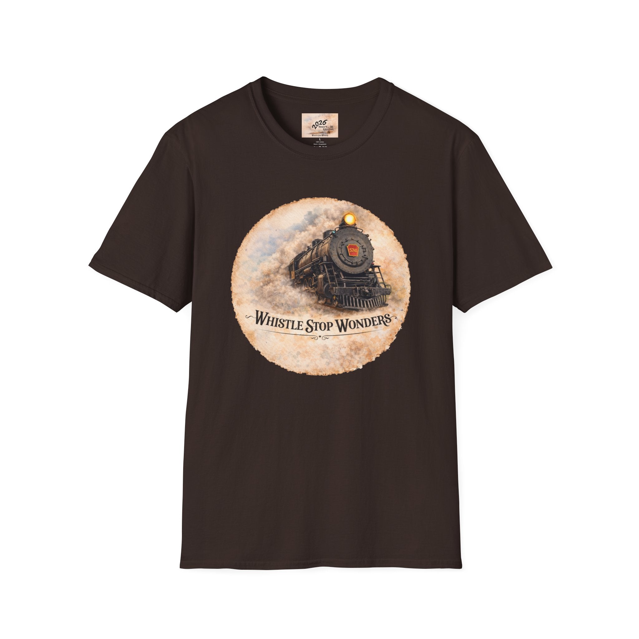 Whistle Stop Wonders™  2026 Newark, DE Edition Vintage T-Shirt — "Whistle Stop Wonders" Retro Steam Engine Tee