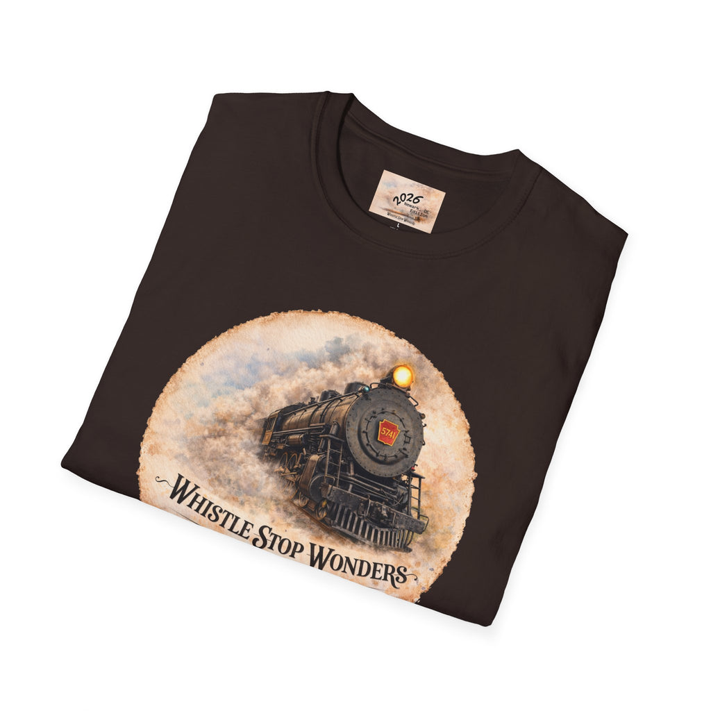 Whistle Stop Wonders™  2026 Newark, DE Edition Vintage T-Shirt — "Whistle Stop Wonders" Retro Steam Engine Tee