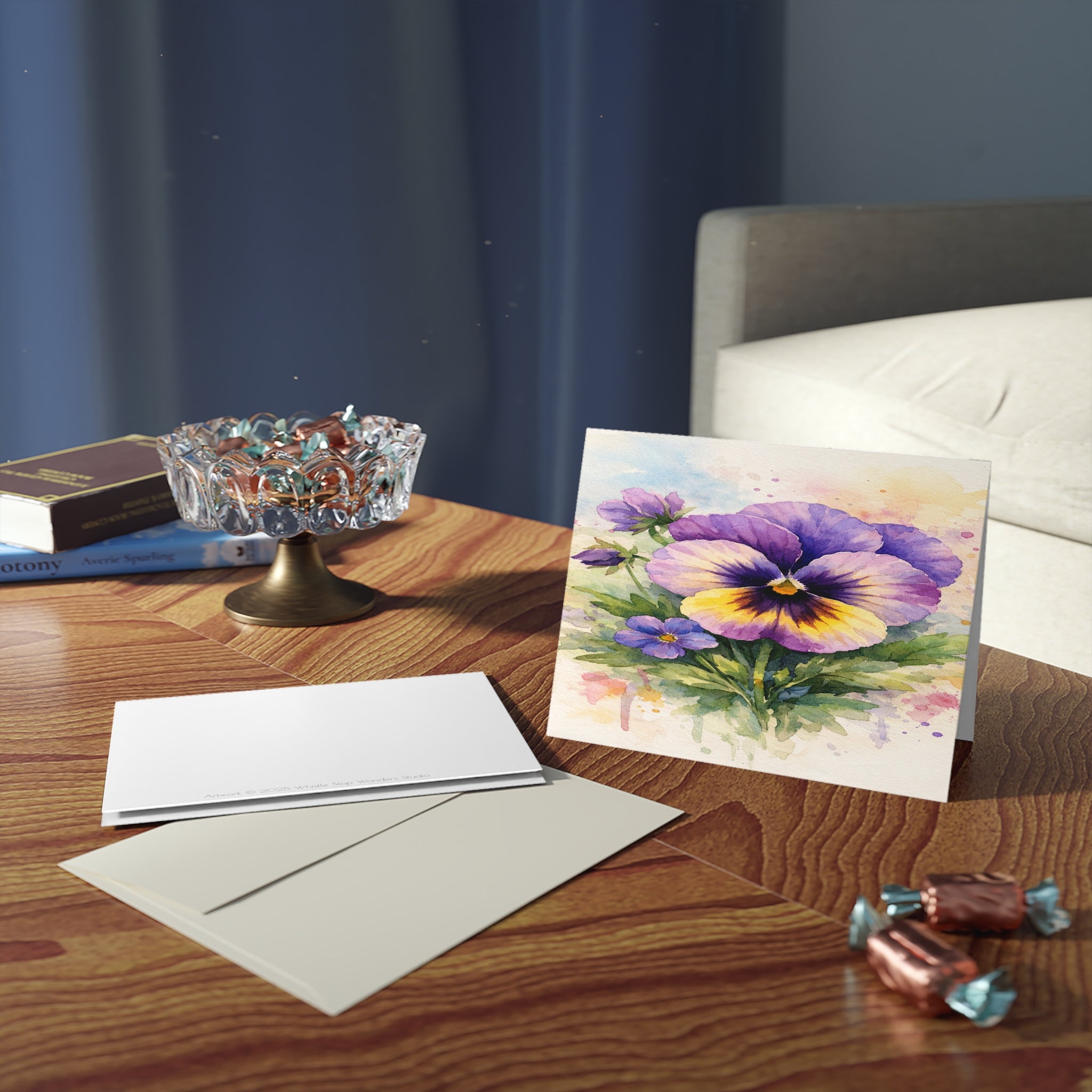 Pansy Watercolor Greeting Cards — Blank Note Cards (Set of 8/16/24)
