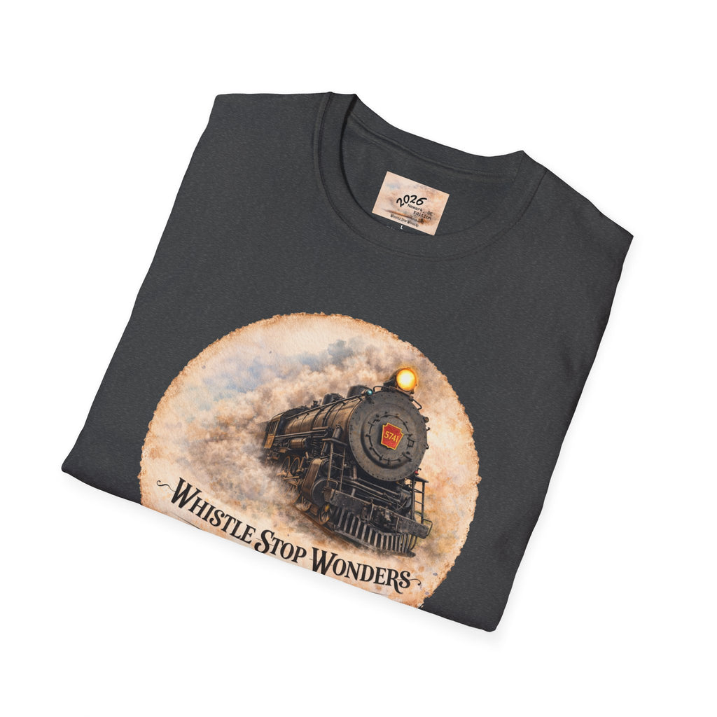 Whistle Stop Wonders™  2026 Newark, DE Edition Vintage T-Shirt — "Whistle Stop Wonders" Retro Steam Engine Tee