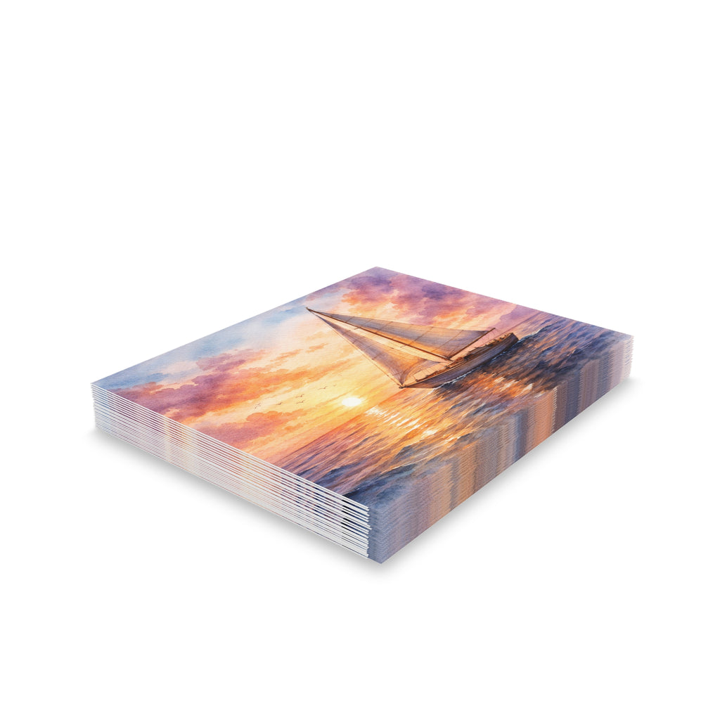 Sailboat Watercolor Greeting Cards — Blank Note Cards (Set of 8/16/24)