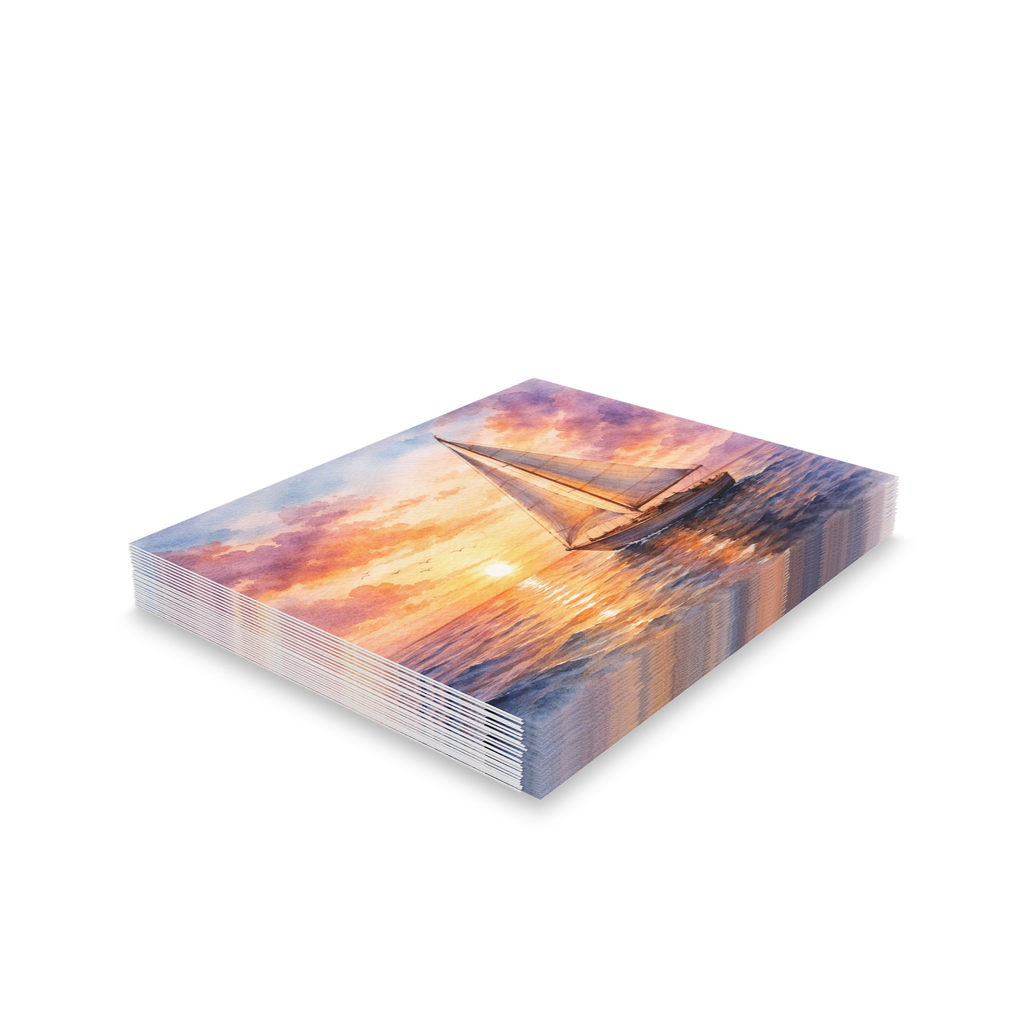 Sailboat Watercolor Greeting Cards — Blank Note Cards (Set of 8/16/24)