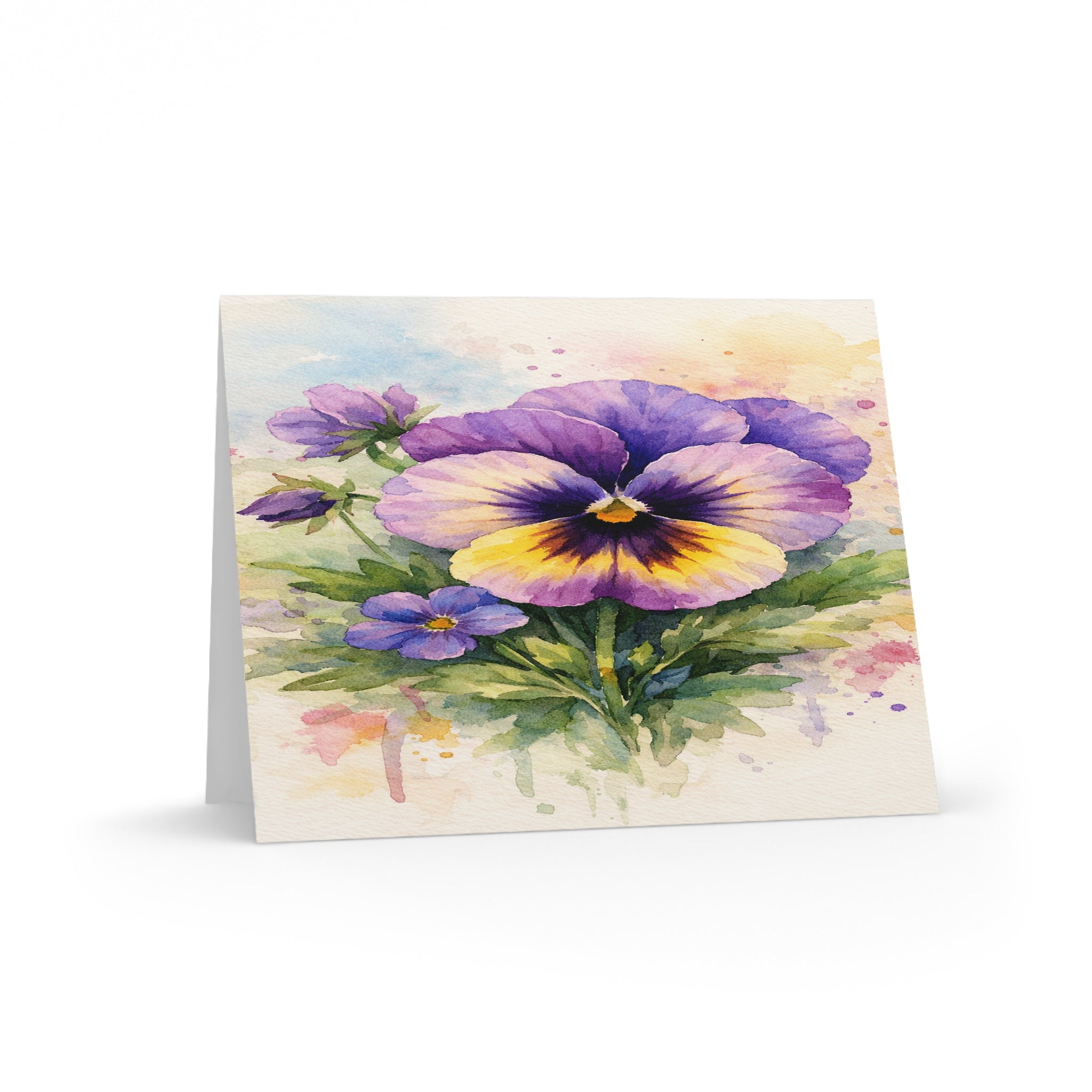 Pansy Watercolor Greeting Cards — Blank Note Cards (Set of 8/16/24)