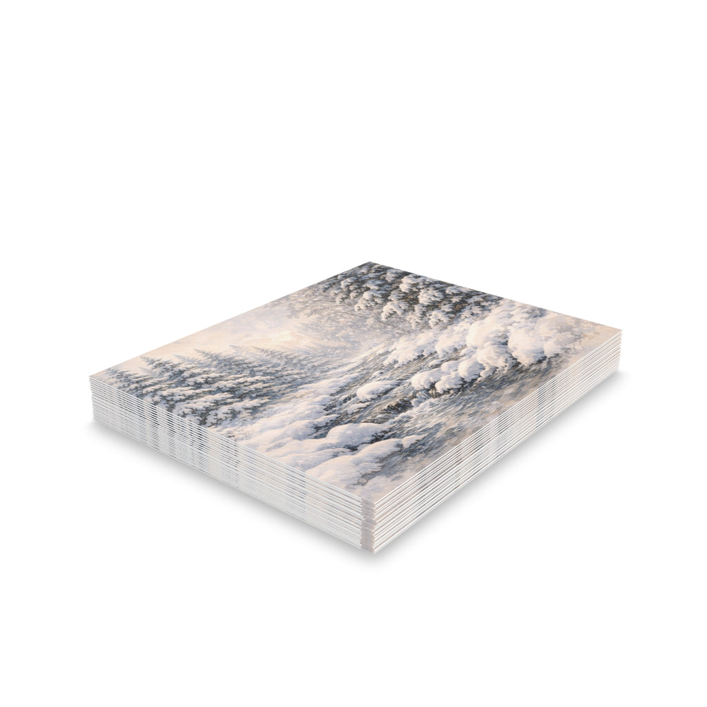 Snowy Pine Forest Greeting Cards — Winter Holiday Note Cards (8/16/24 Pack)