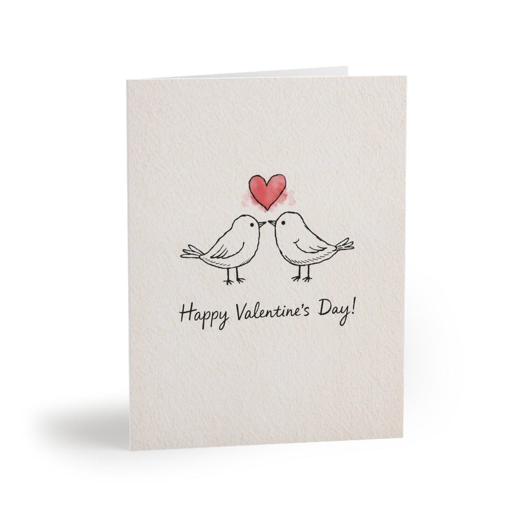 Valentine’s Day Greeting Cards — Kissing Birds with Heart (Pack of 8/16/24)
