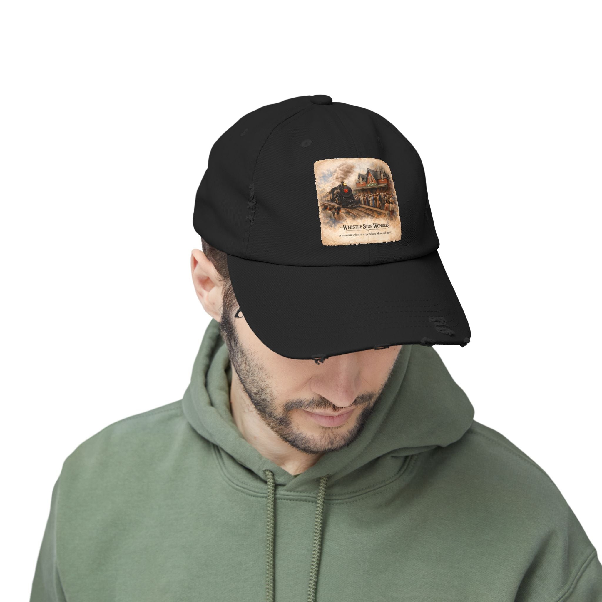 Whistle Stop Wonders™  2026 Newark, DE Edition Distressed Cap — Railroad Graphic Hat