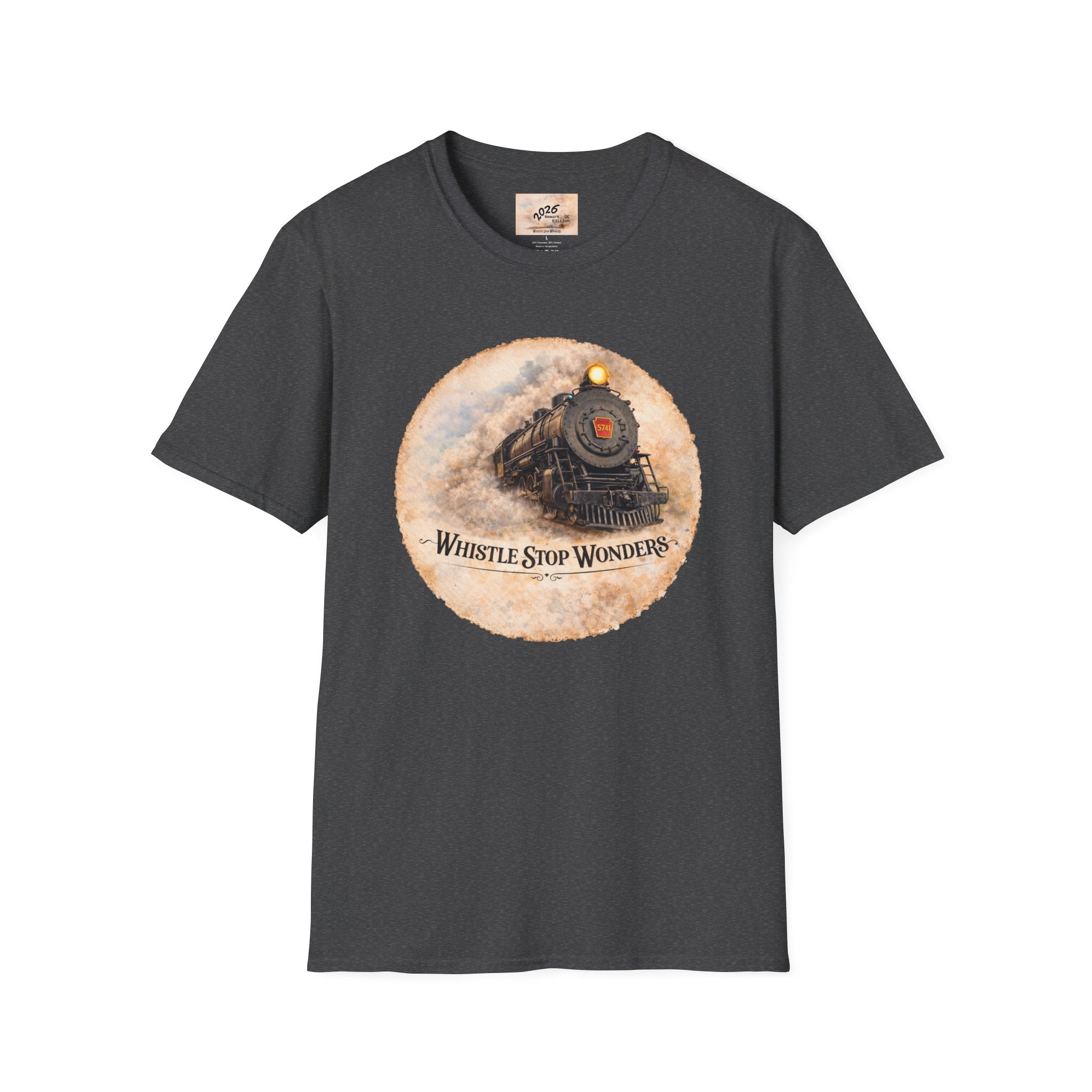 Whistle Stop Wonders™  2026 Newark, DE Edition Vintage T-Shirt — "Whistle Stop Wonders" Retro Steam Engine Tee