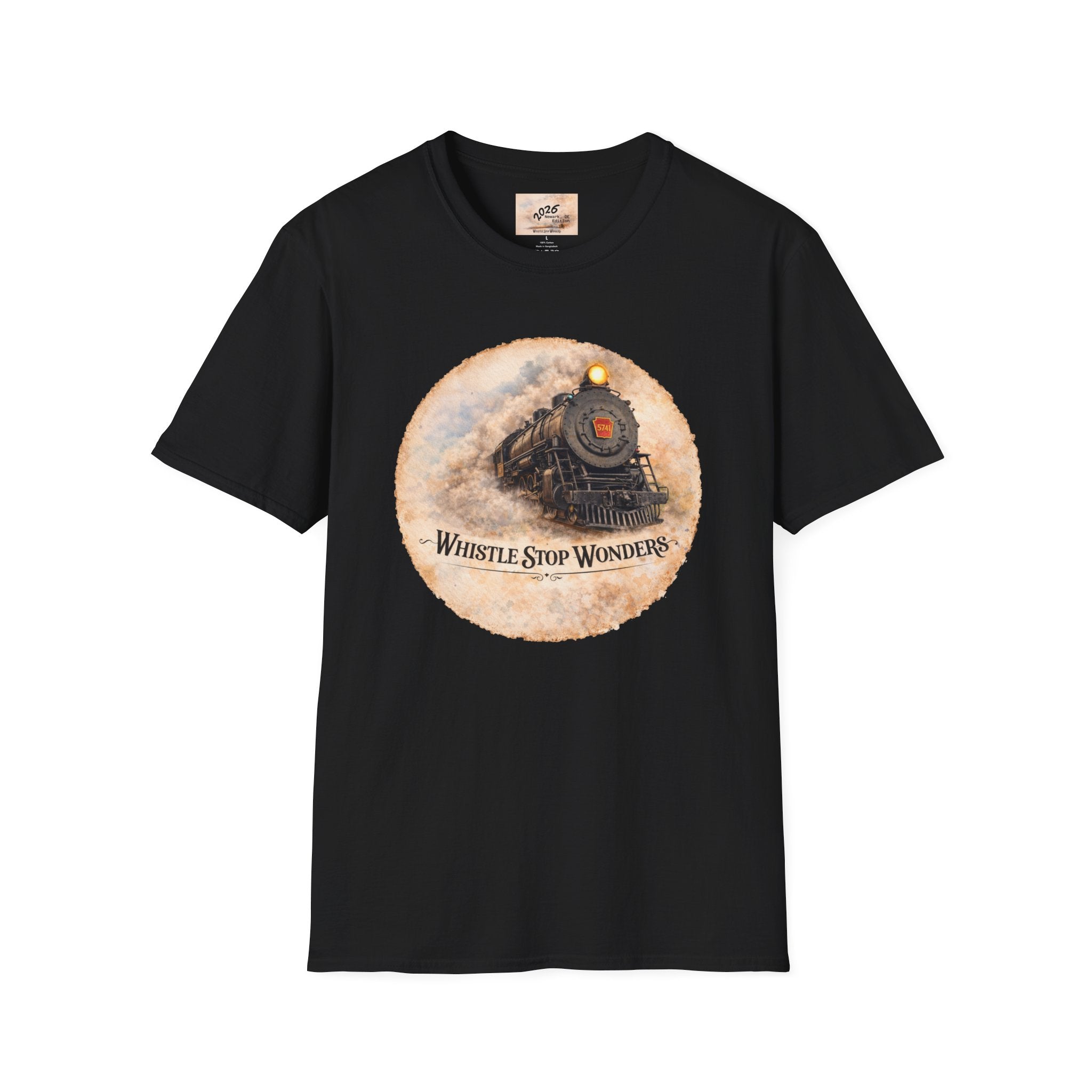 Whistle Stop Wonders™  2026 Newark, DE Edition Vintage T-Shirt — "Whistle Stop Wonders" Retro Steam Engine Tee