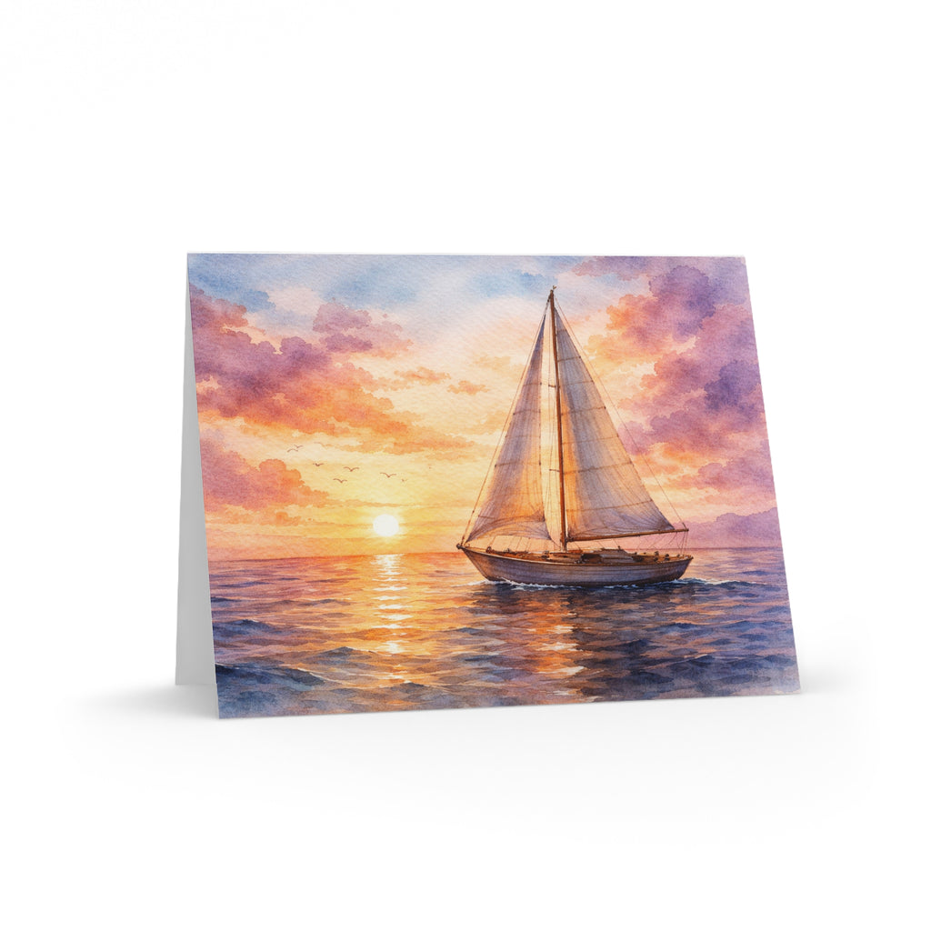 Sailboat Watercolor Greeting Cards — Blank Note Cards (Set of 8/16/24)