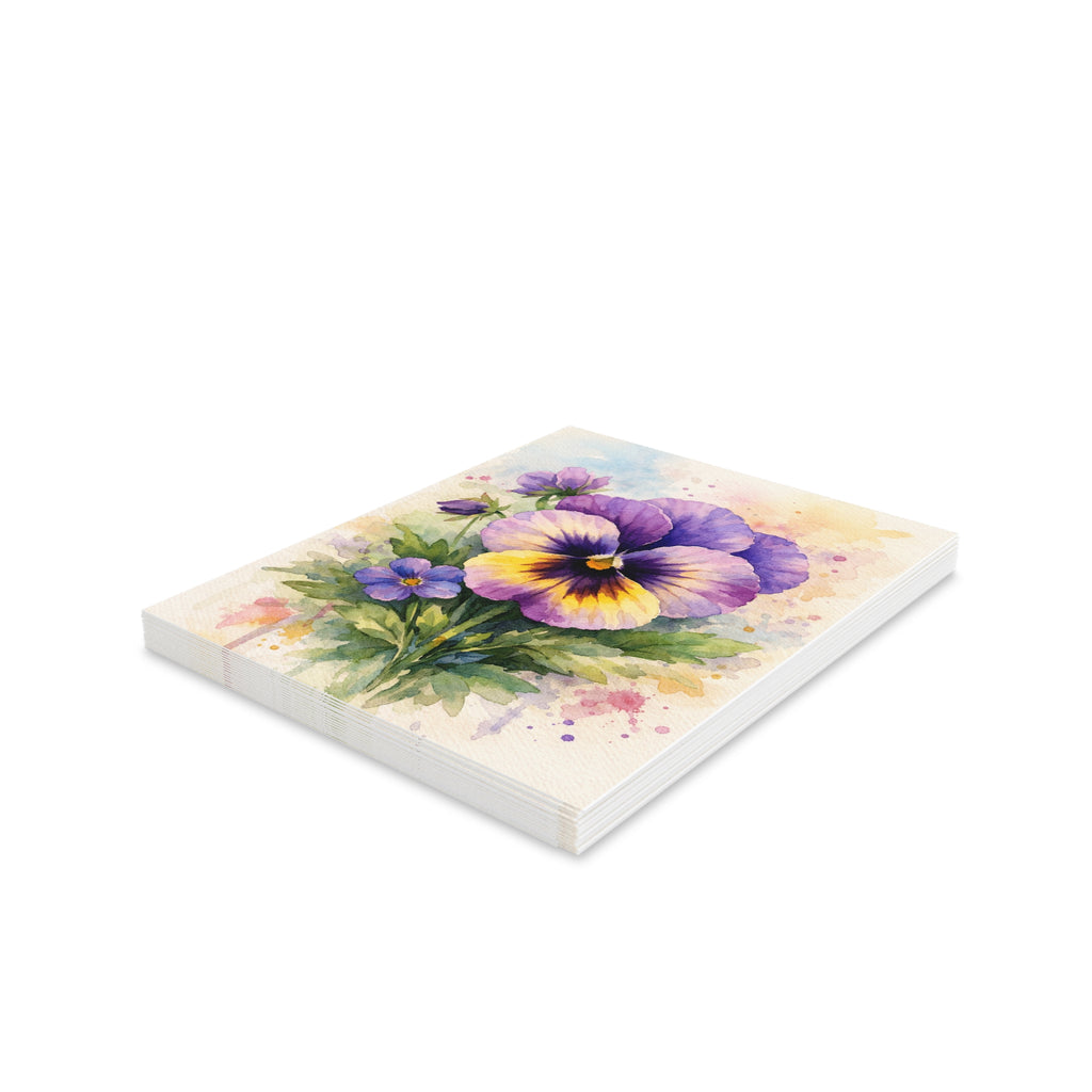 Pansy Watercolor Greeting Cards — Floral Note Cards (8/16/24 pcs)