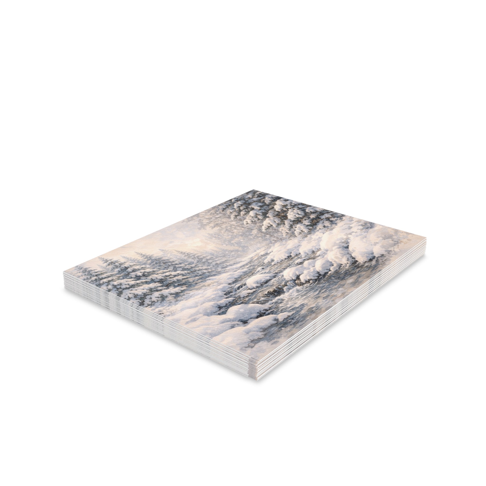 Snowy Pine Forest Greeting Cards — Winter Holiday Note Cards (8/16/24 Pack)