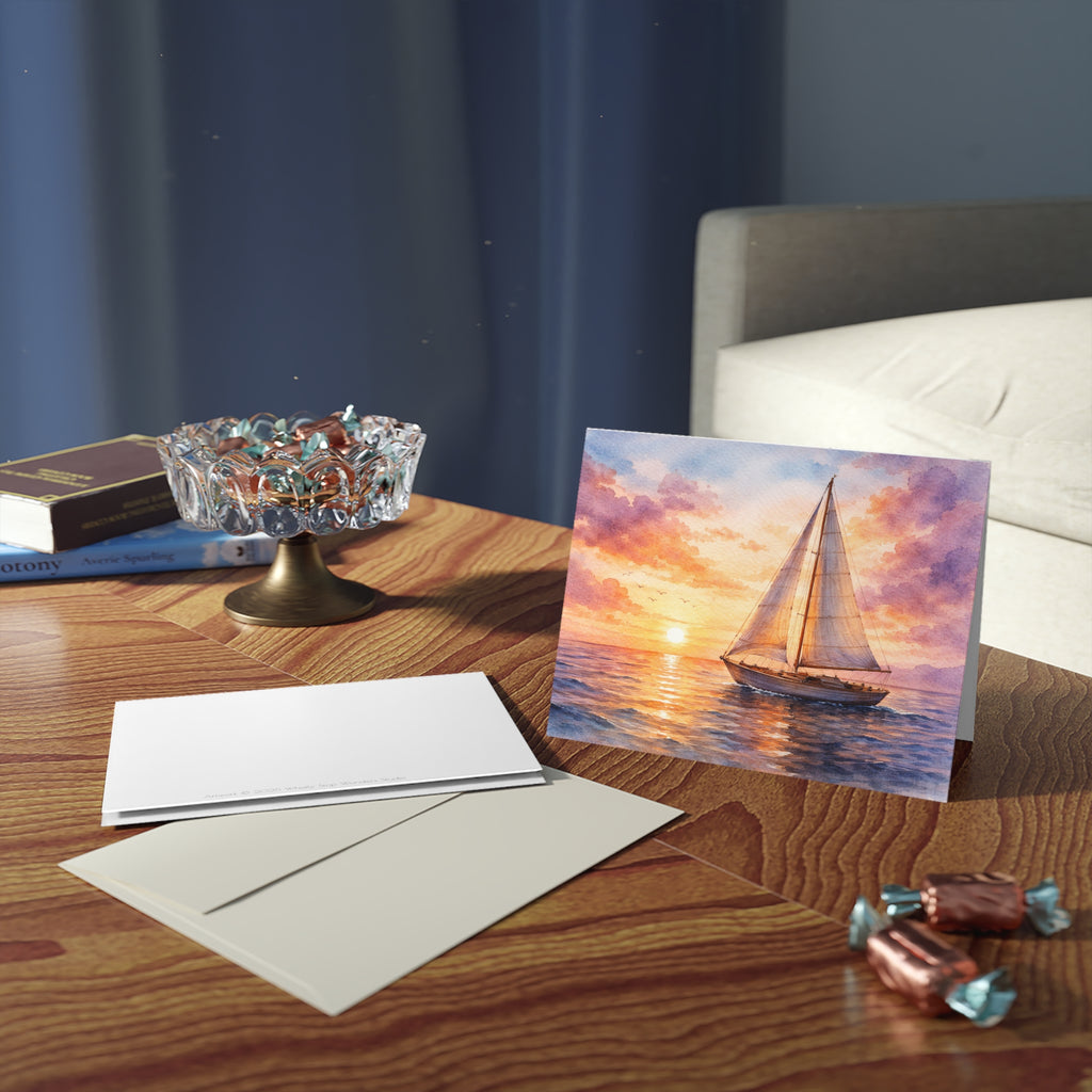 Sailboat Watercolor Greeting Cards — Blank Note Cards (Set of 8/16/24)