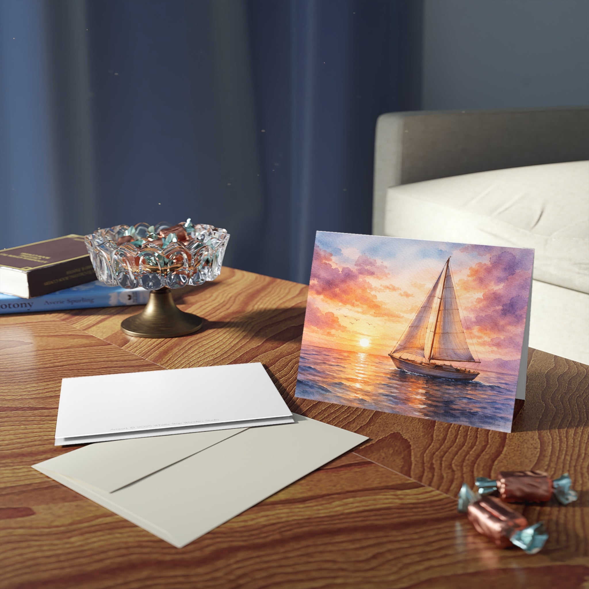 Sailboat Watercolor Greeting Cards — Blank Note Cards (Set of 8/16/24)