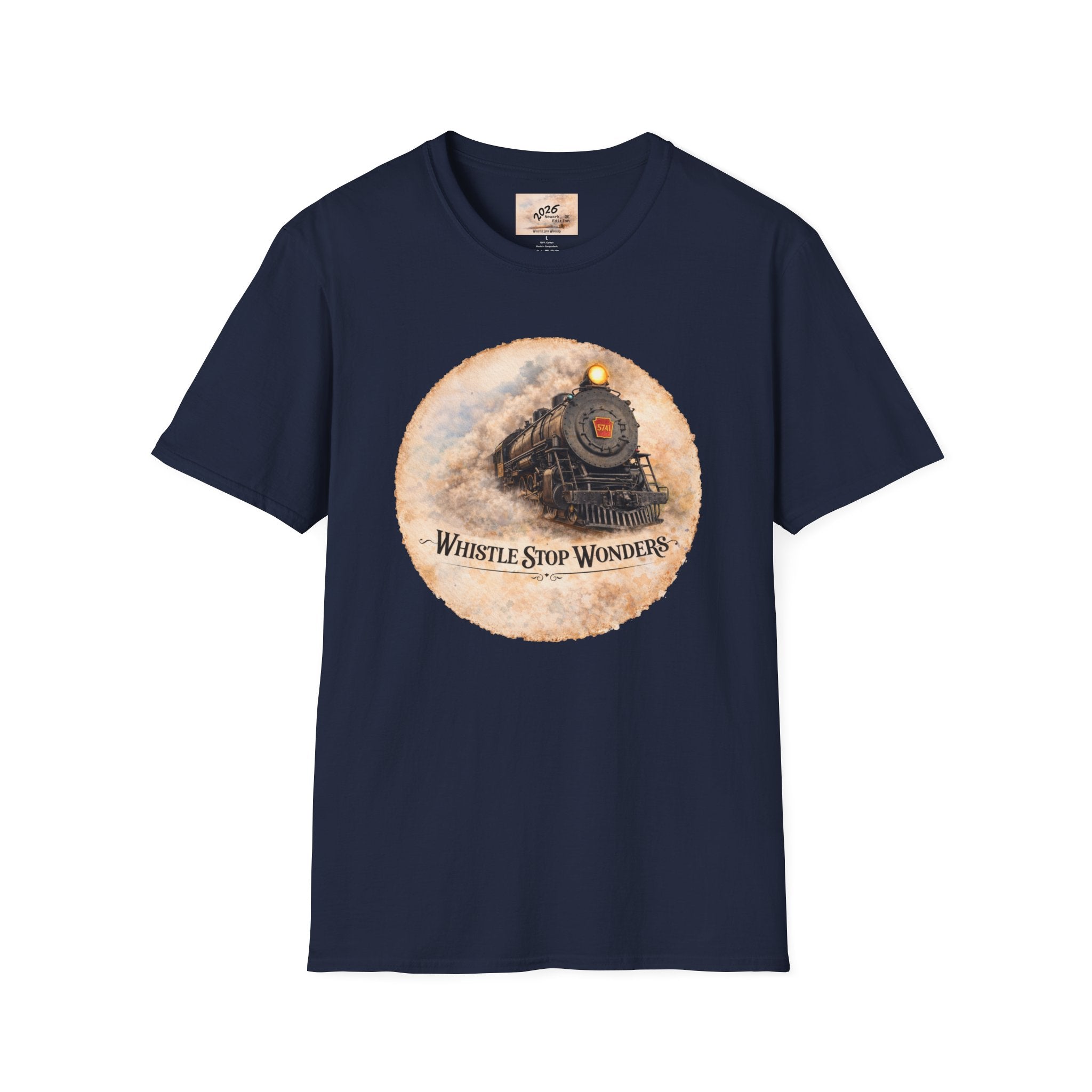 Whistle Stop Wonders™  2026 Newark, DE Edition Vintage T-Shirt — "Whistle Stop Wonders" Retro Steam Engine Tee