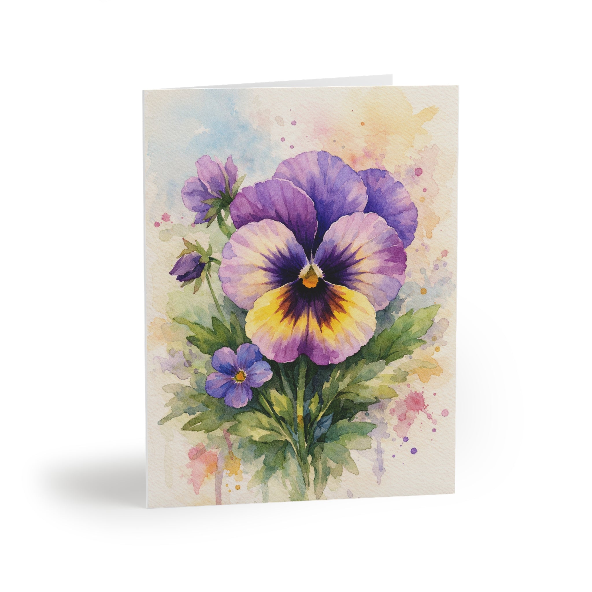 Pansy Watercolor Greeting Cards — Floral Note Cards (8/16/24 pcs)