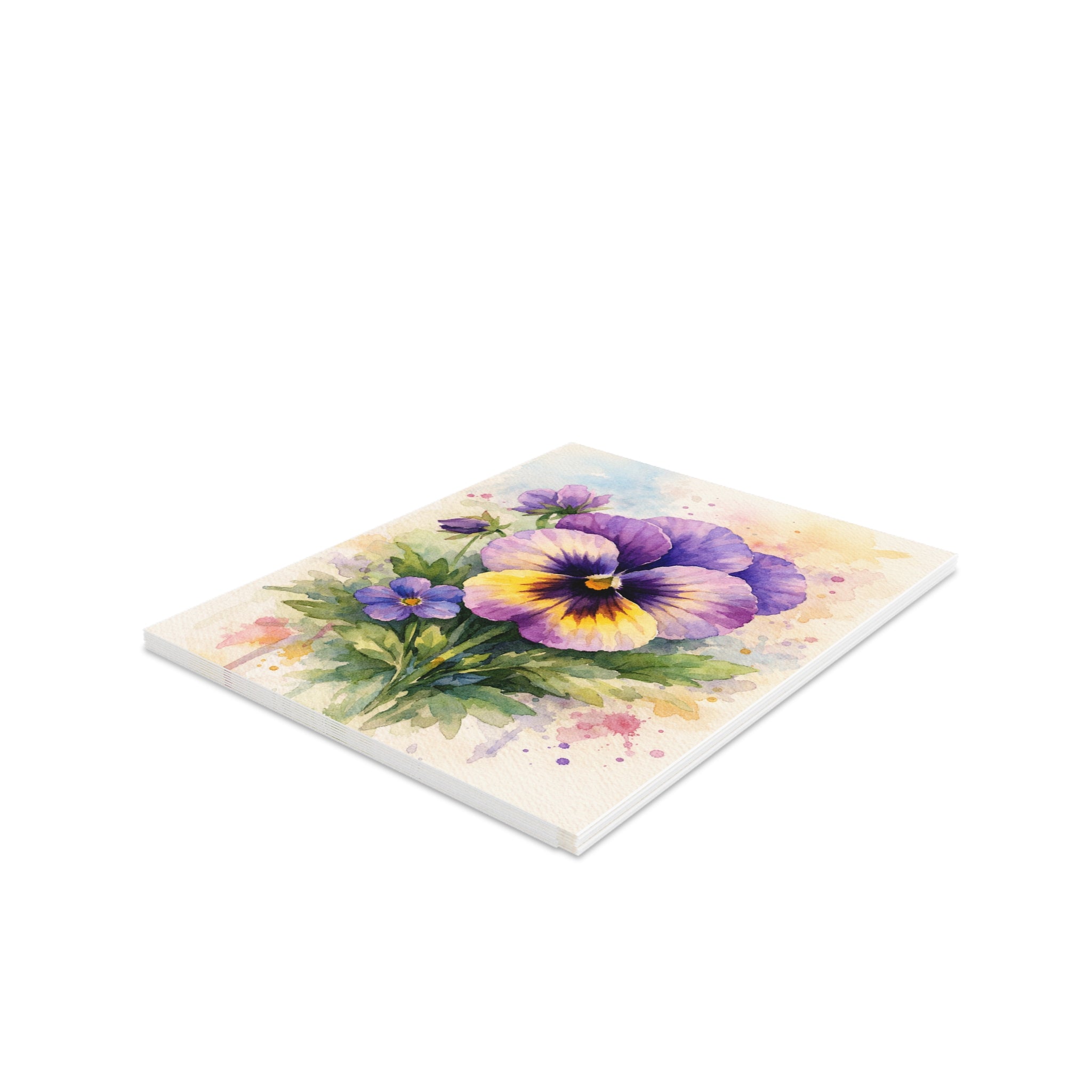 Pansy Watercolor Greeting Cards — Floral Note Cards (8/16/24 pcs)