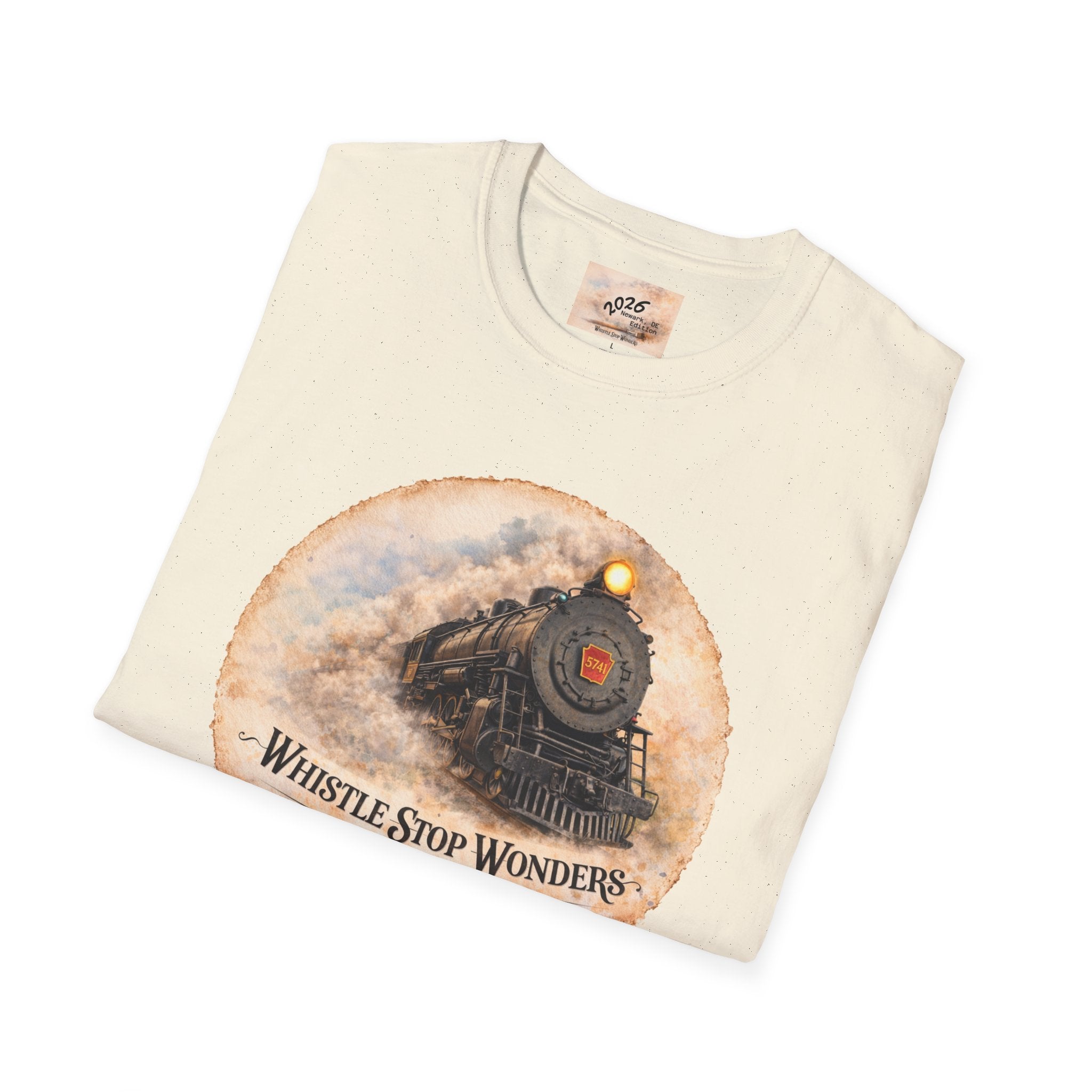 Whistle Stop Wonders™  2026 Newark, DE Edition Vintage T-Shirt — "Whistle Stop Wonders" Retro Steam Engine Tee