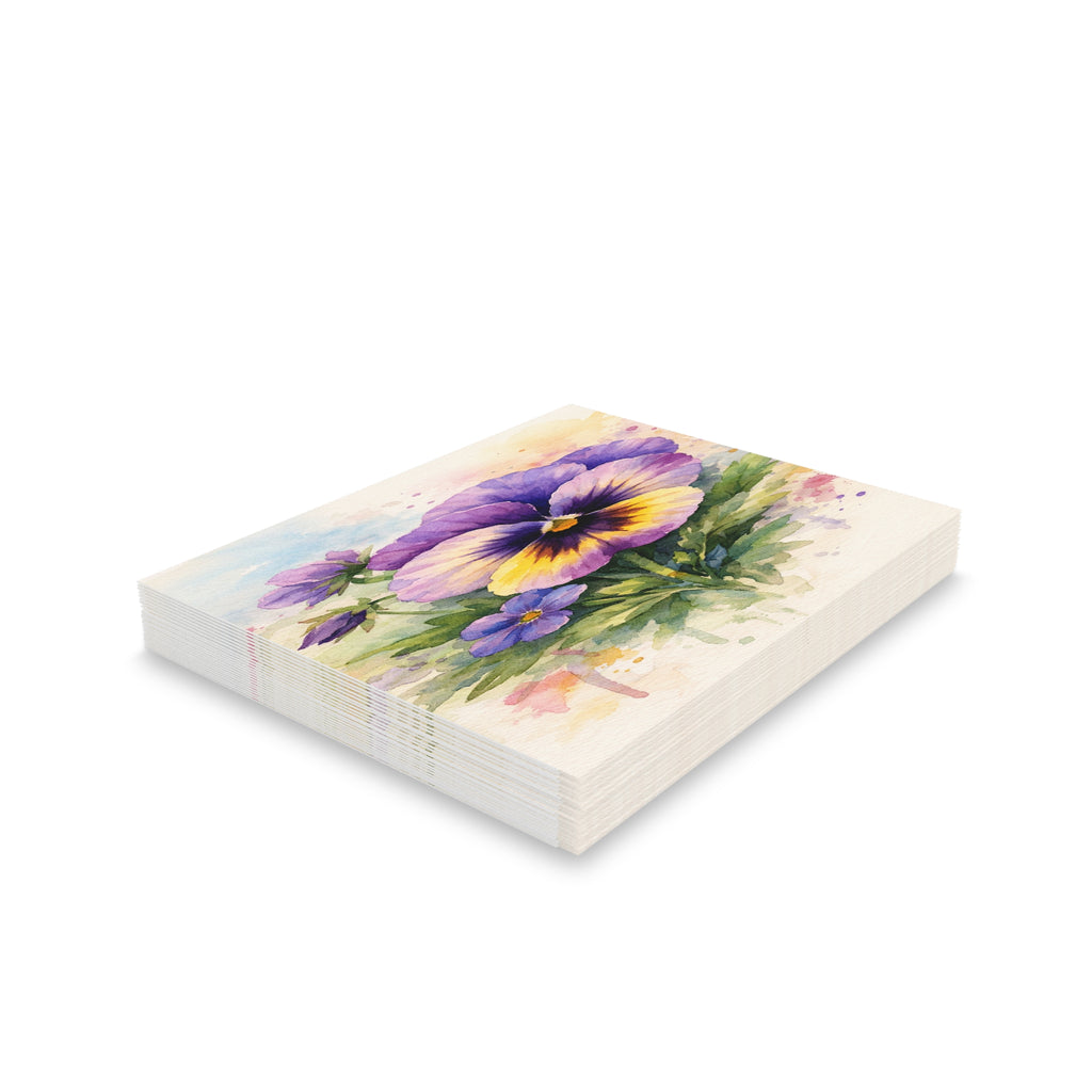 Pansy Watercolor Greeting Cards — Blank Note Cards (Set of 8/16/24)