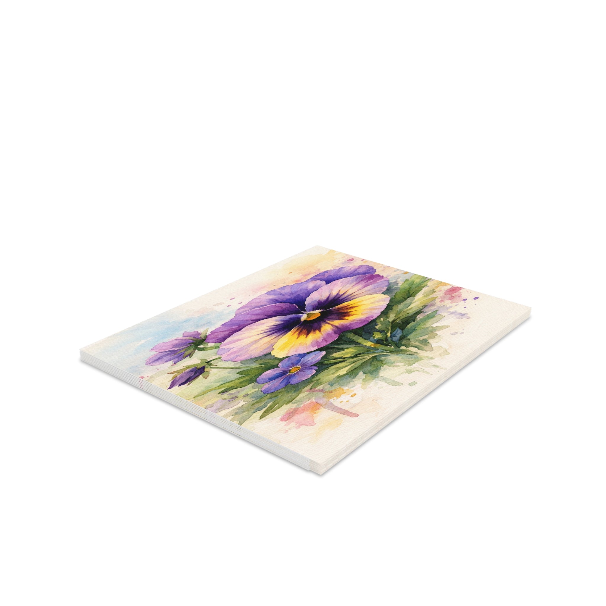 Pansy Watercolor Greeting Cards — Blank Note Cards (Set of 8/16/24)